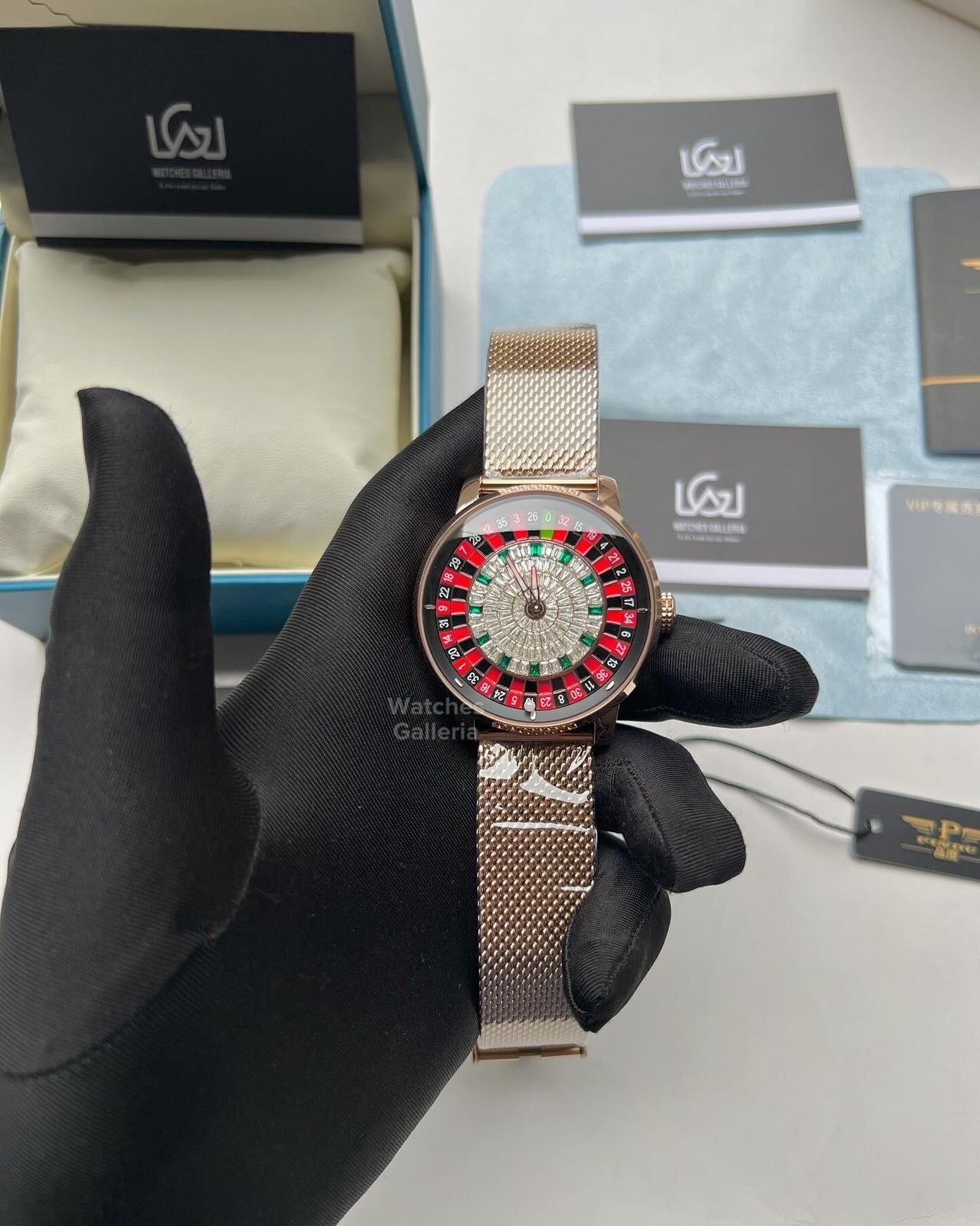 Pindu Design Casino Roulette Automatic (Baguette Cut Diamonds Dial) P6617 Watches Galleria