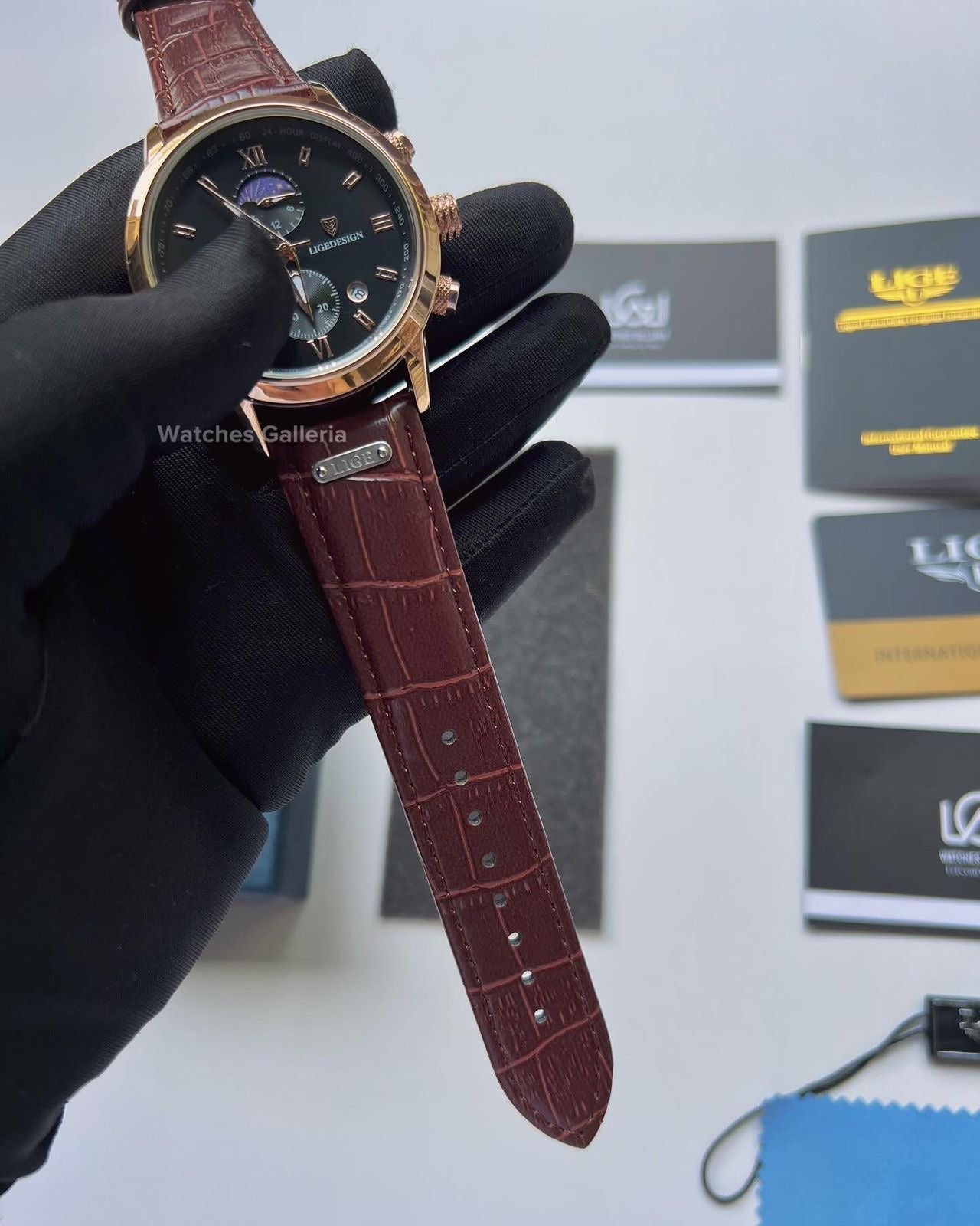 Lige Moonphase Watch (Rose Gold Black) LG8953 Watches Galleria