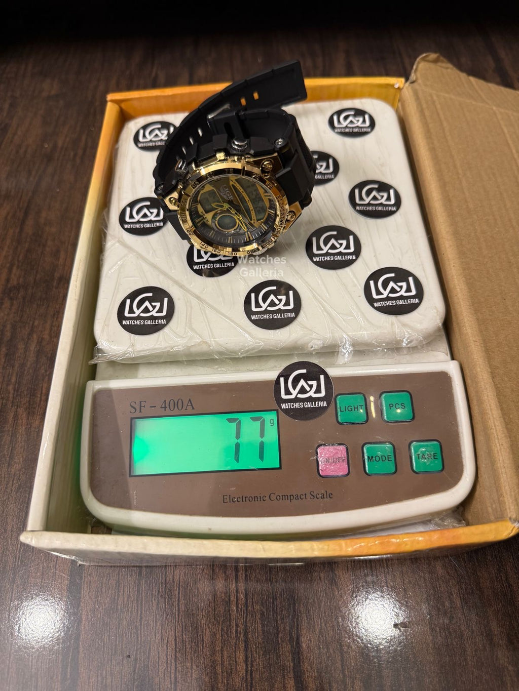 Lige 8922 Sports Watch Gold Black 45mm Dual Display Analog Digital LED Alarm Waterproof 50M Silicone Strap Men’s Watch