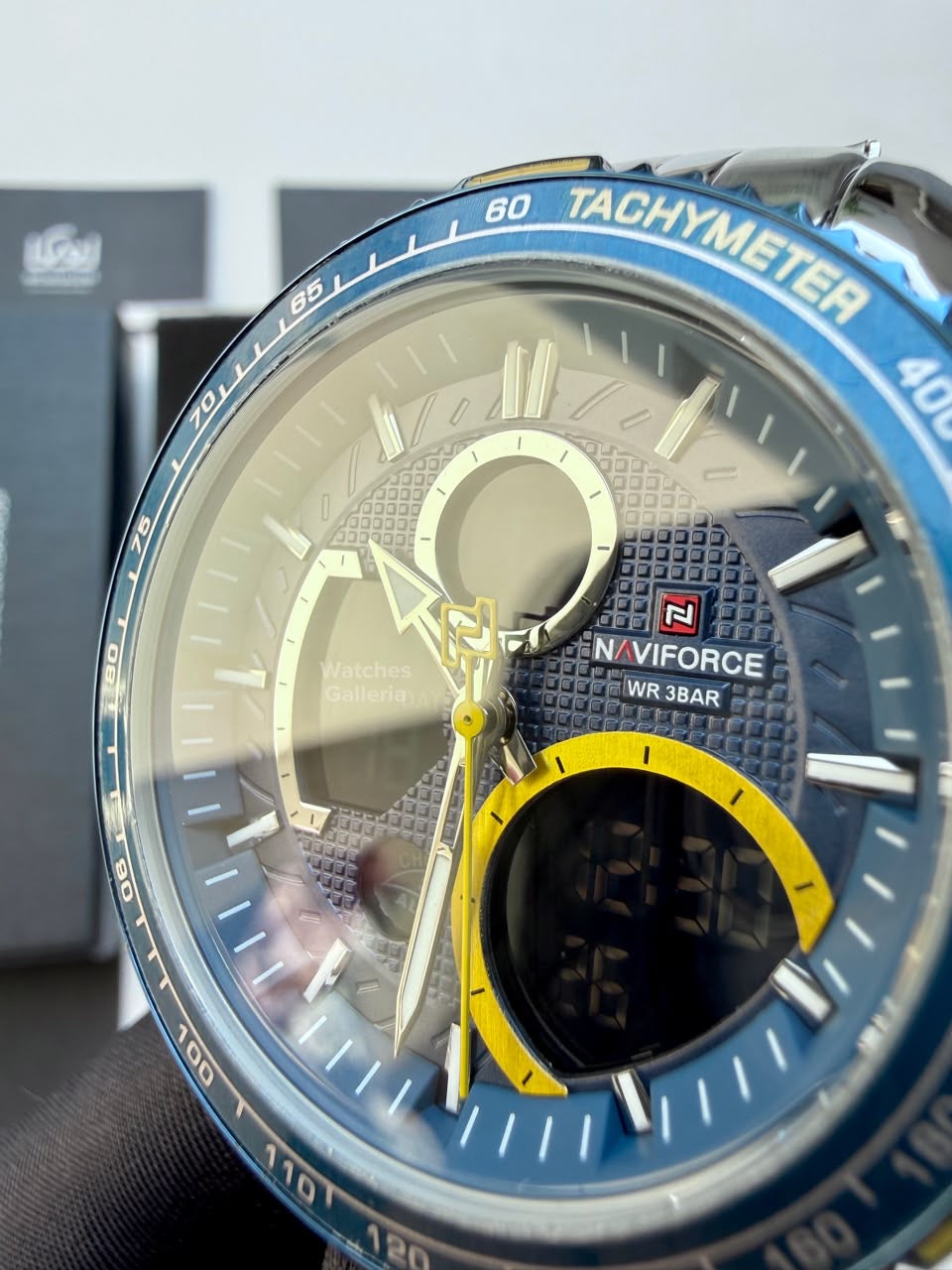 Naviforce Watch Pakistan NF9182 | Naviforce Men Watch | Naviforce Chain Watch | Dual Display Blue Yellow Watch