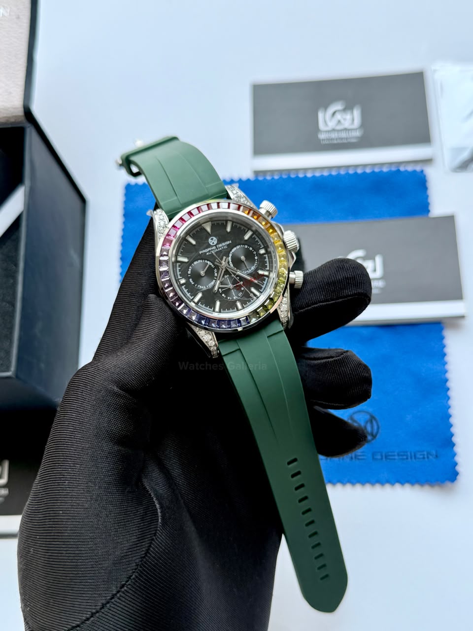 Pagani Design PG1666 Daytona Rainbow Limited Edition Black Automatic Chronograph Watch | 40mm Sapphire Crystal | HZ2196G Movement | 100M Water Resistant