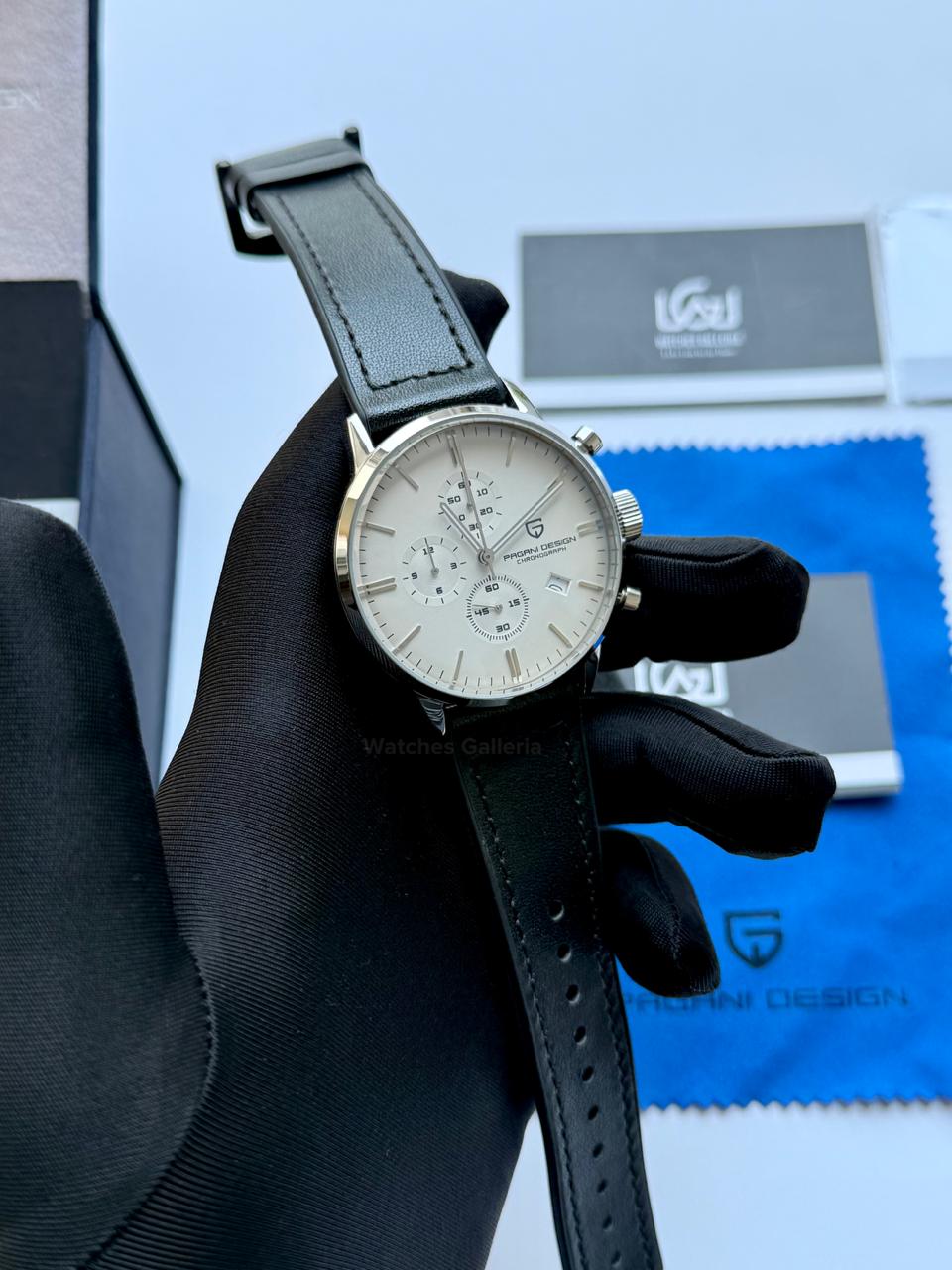 Pagani Design PD2720K Pilot Watch Silver SS | Flight Chronograph 46.5mm Seiko VK67 Mecha Quartz Leather Strap