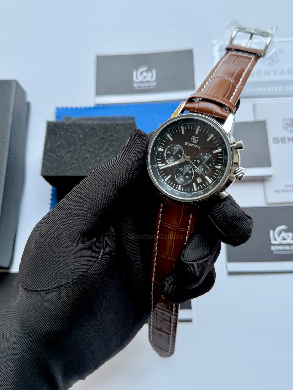 Benyar BY5213 Brown Men’s Luxury Quartz Leather Strap Watch – Waterproof Stainless Steel Analog Wrist Watch with Luminous Hands | Original Benyar Pakistan | Watches Galleria
