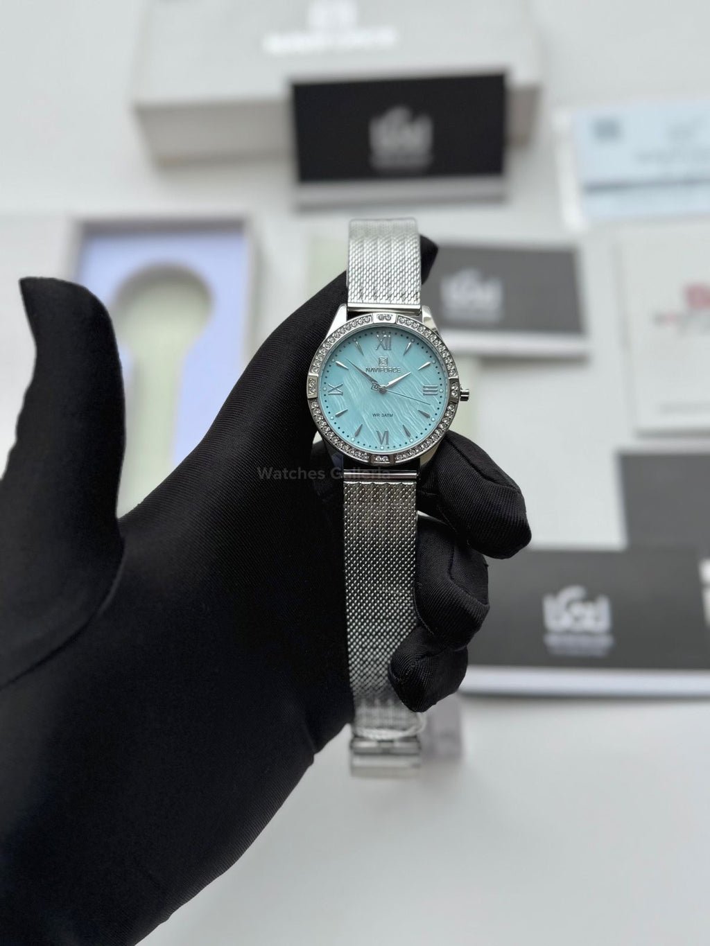 Naviforce NF5028 Ice Blue Classic Stones Quartz Watch (Unisex) Naviforce Watch Pakistan