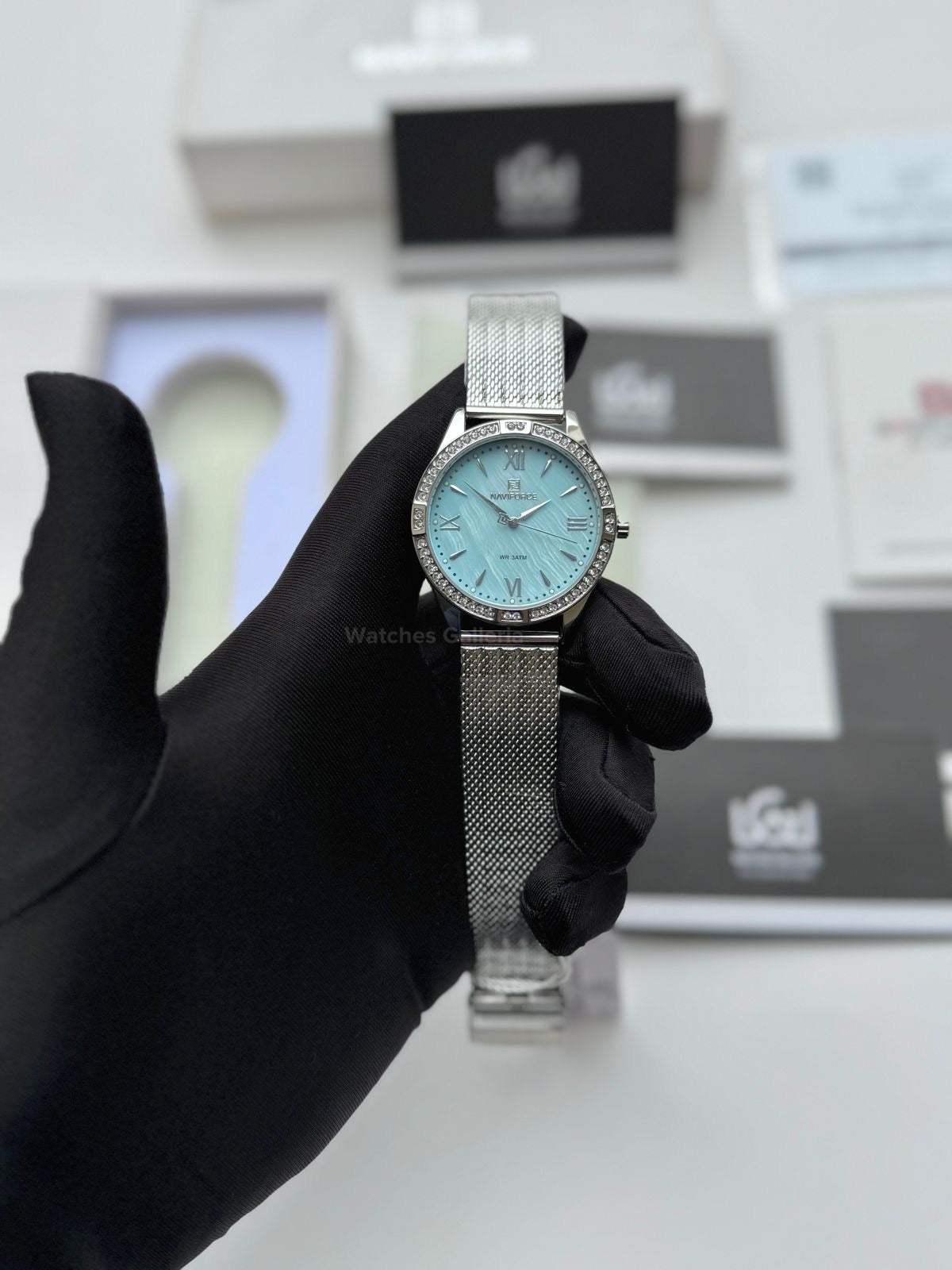 Naviforce NF5028 Ice Blue Classic Stones Quartz Watch (Unisex) Naviforce Watch Pakistan