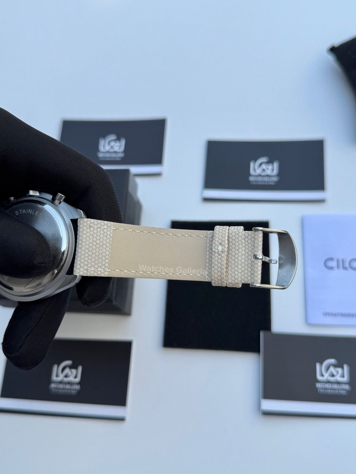 Ciloa Chronograph Leather Quartz (White) ciloa507 Watches Galleria