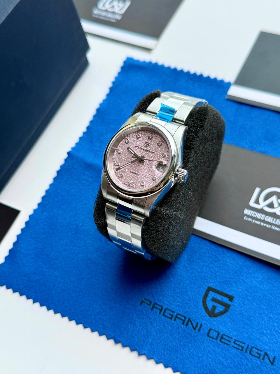Pagani Design PD1794L Ladies Oyster Perpetual Date Pink Dial Watch in Pakistan – 31mm Elegant Stainless Steel Quartz Luxury Watch
