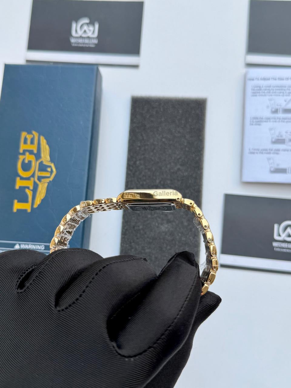 Lige 89156 Tank Women Watch Quartz (Gold/Black) Lige Women Watch