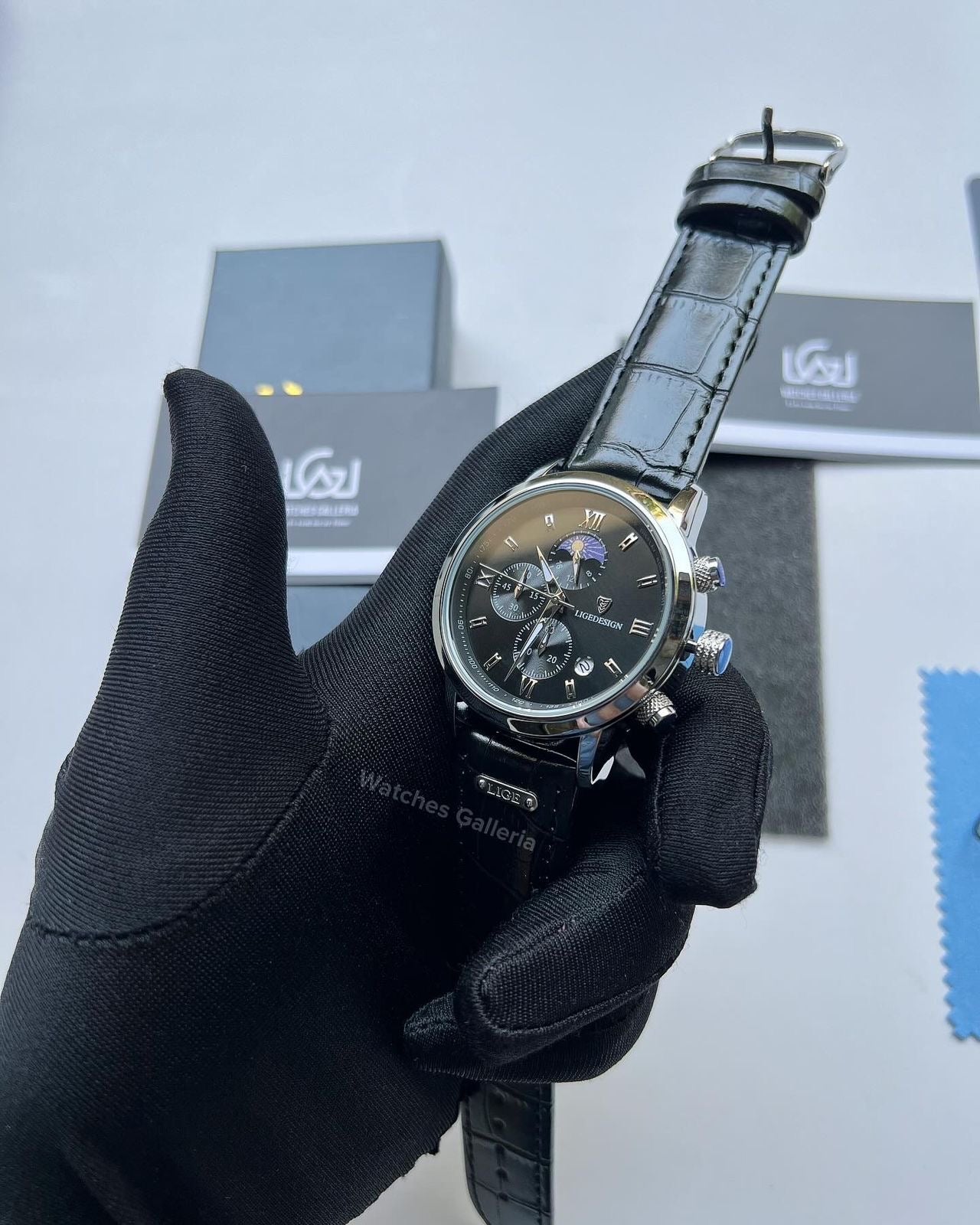 Lige Classic Moonphase (Black) LG8953 Watches Galleria