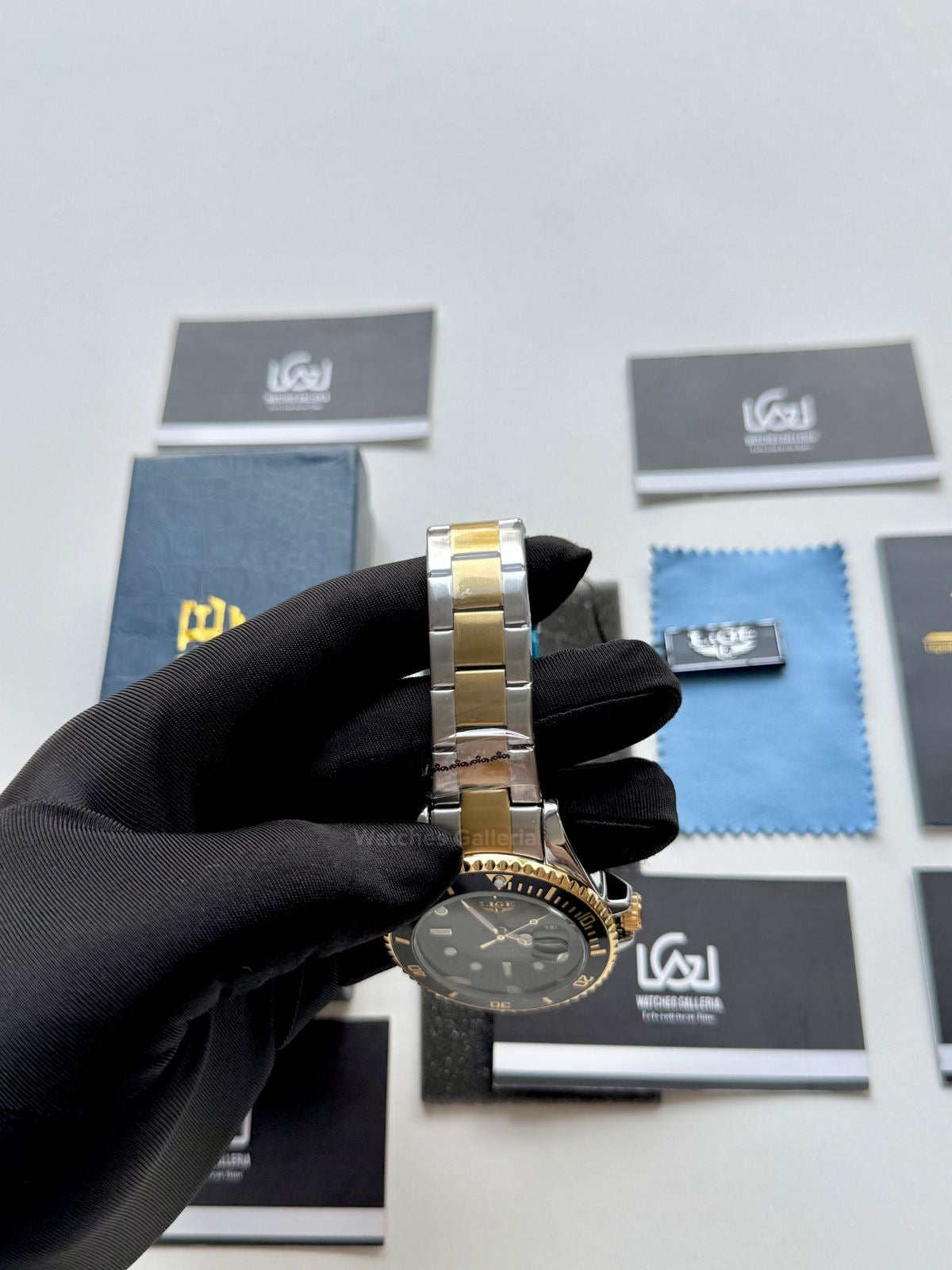 Lige Submariner Two Tone Quartz (Gold/Black) Lige10045 Watches Galleria © Copyrights All Right Reserved