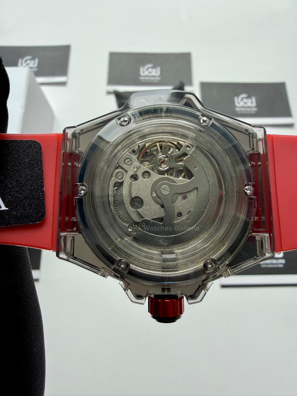Onola ON3836 Oak Skeleton Red Black Automatic Watch – 49mm Transparent Dial, Bold Sport Design, Pakistan Edition