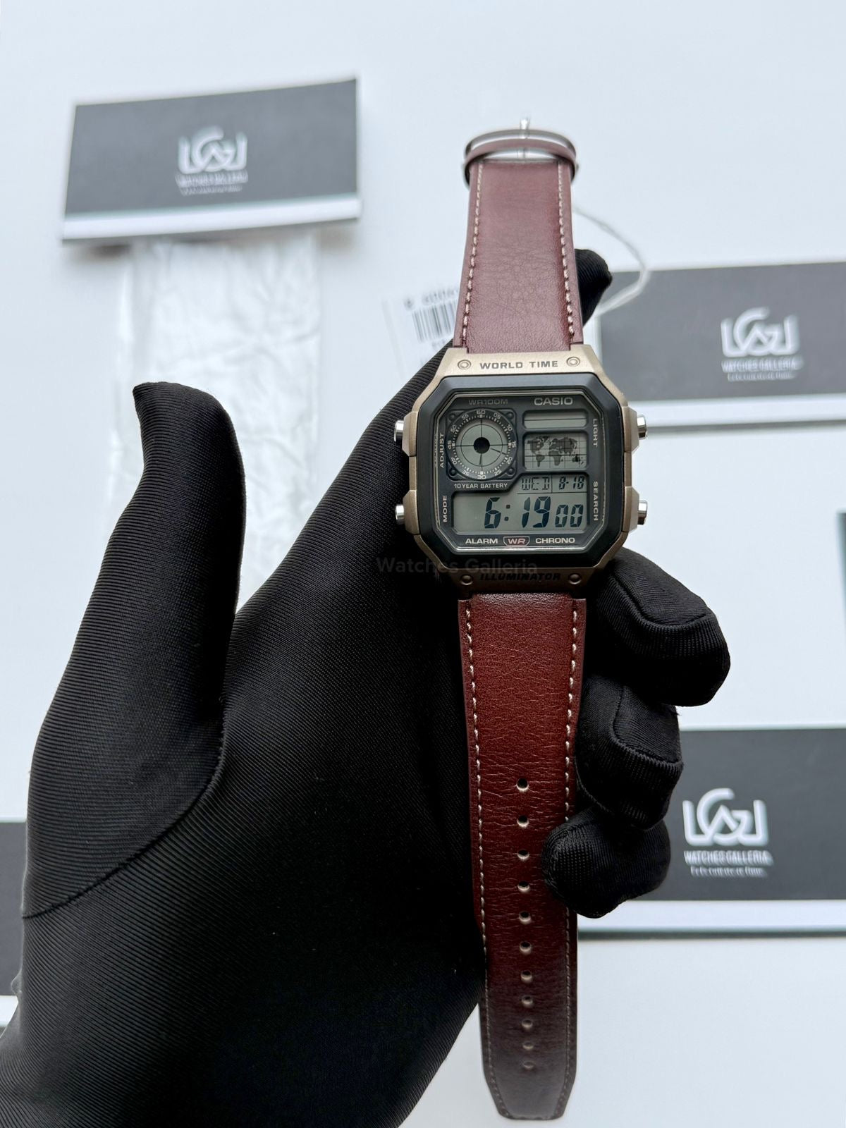 Casio AE-1200WHL-5AVDF World Time Digital Watch Brown Leather Strap 100M Water Resistant – 10 Year Battery