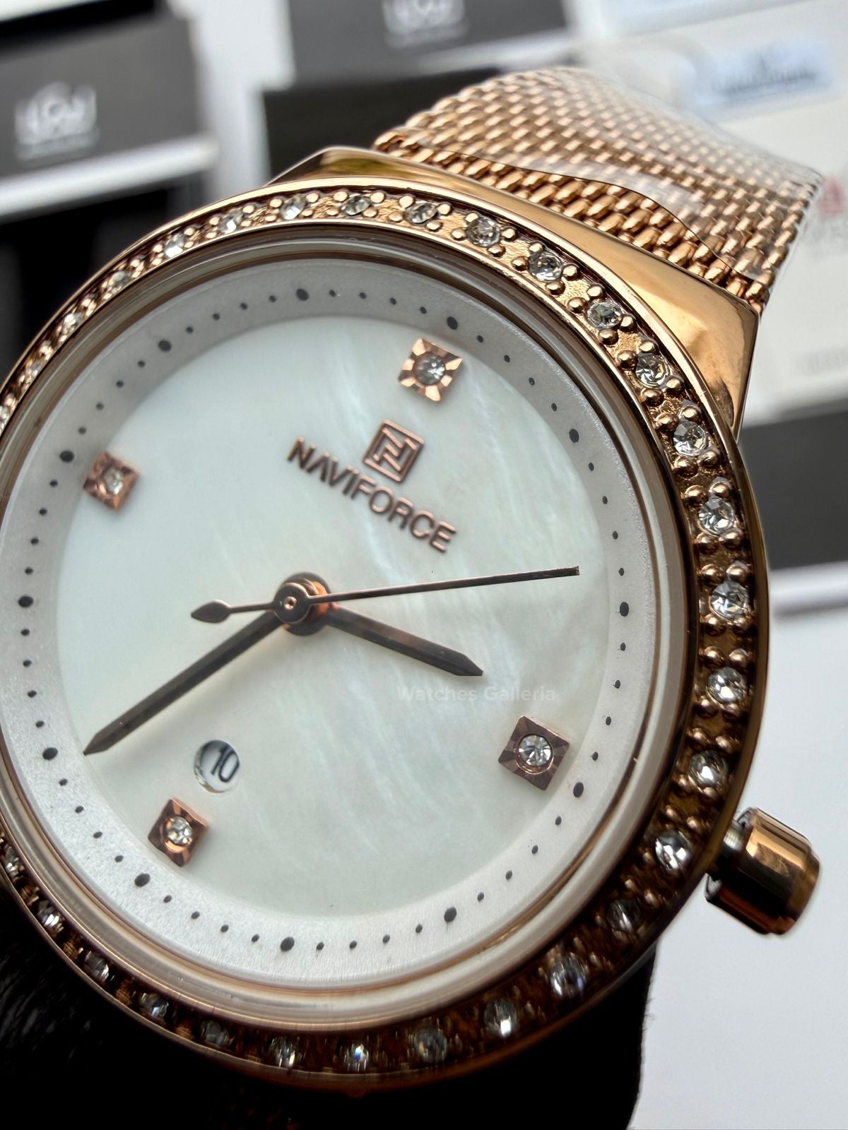 Naviforce NF5005 Women Watch Quartz (Rose Gold/White) Naviforce Watch in Pakistan