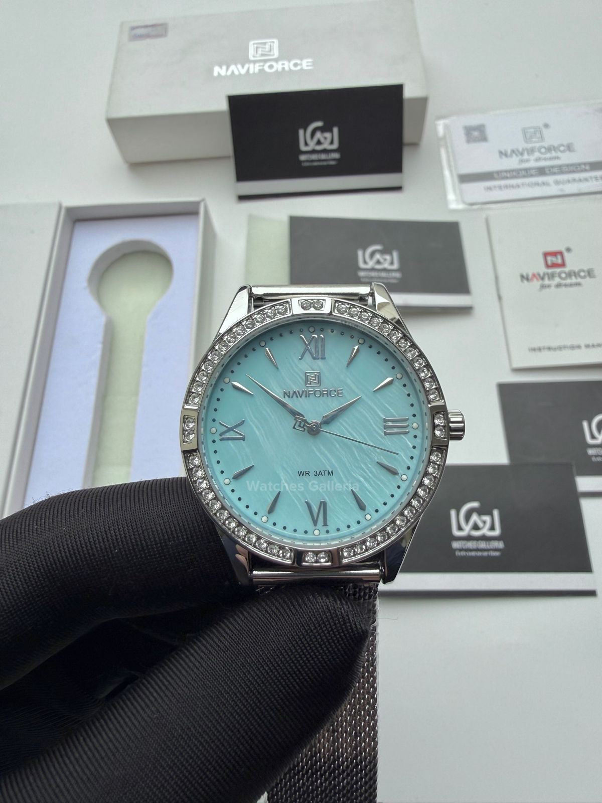 Naviforce NF5028 Ice Blue Classic Stones Quartz Watch (Unisex) Naviforce Watch Pakistan