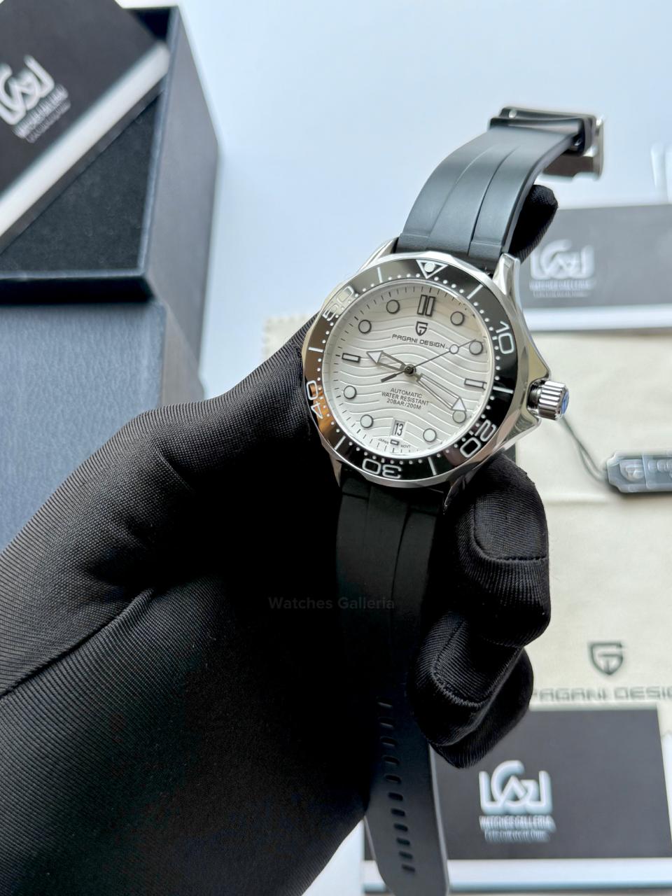 Pagani Design PD1685 Silicon Seamaster Diver White Automatic Watch – 200M Sapphire Crystal NH35A/Miyota Luxury Dive Watch in Pakistan | Watches Galleria