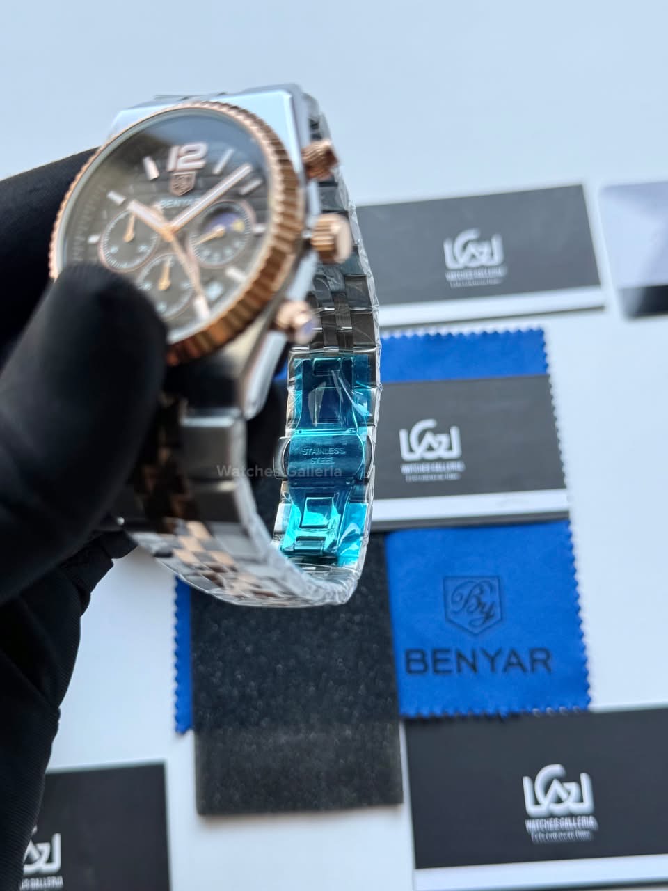 Benyar BY5225 Land Dweller Chronograph Black-Rose Gold Dial Luxury Men’s Watch in Pakistan – Japanese Quartz Stainless Steel Watch