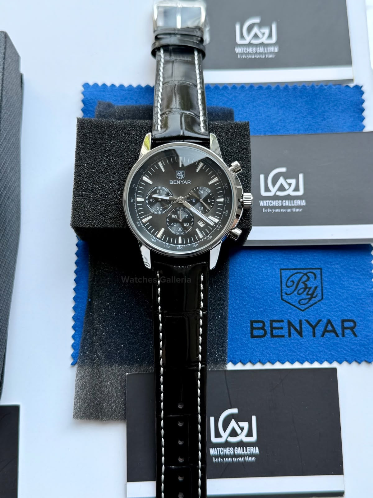 Benyar BY5213 Black Men’s Luxury Quartz Leather Strap Watch – Waterproof Stainless Steel Analog Wrist Watch with Luminous Hands | Original Benyar Pakistan | Watches Galleria