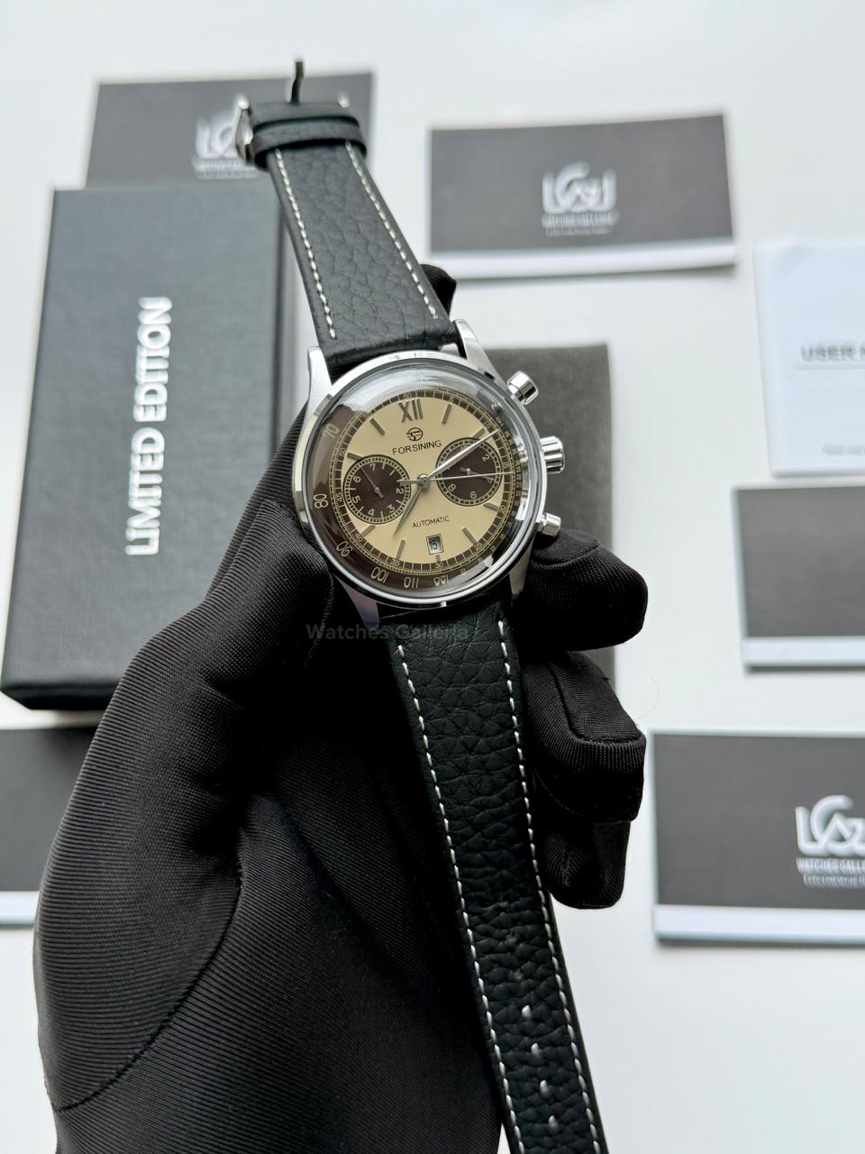 Forsining 147 Panda Automatic Watch Silver Black – Skeleton Dial, Complete Calendar, Luxury Mechanical Men’s Watch