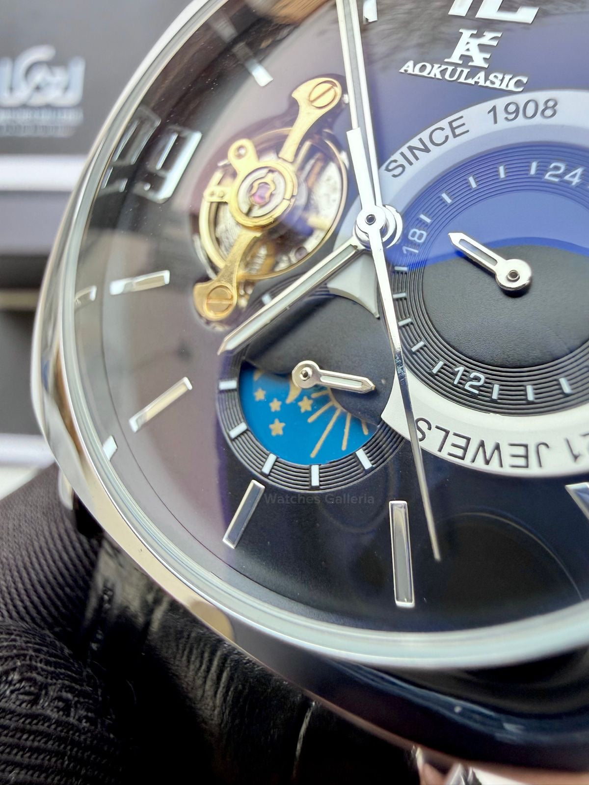 Aokulasic Watch AOKU0001 Moonphase Flywheel (Black Silver) Aokulasic Watch in Pakistan