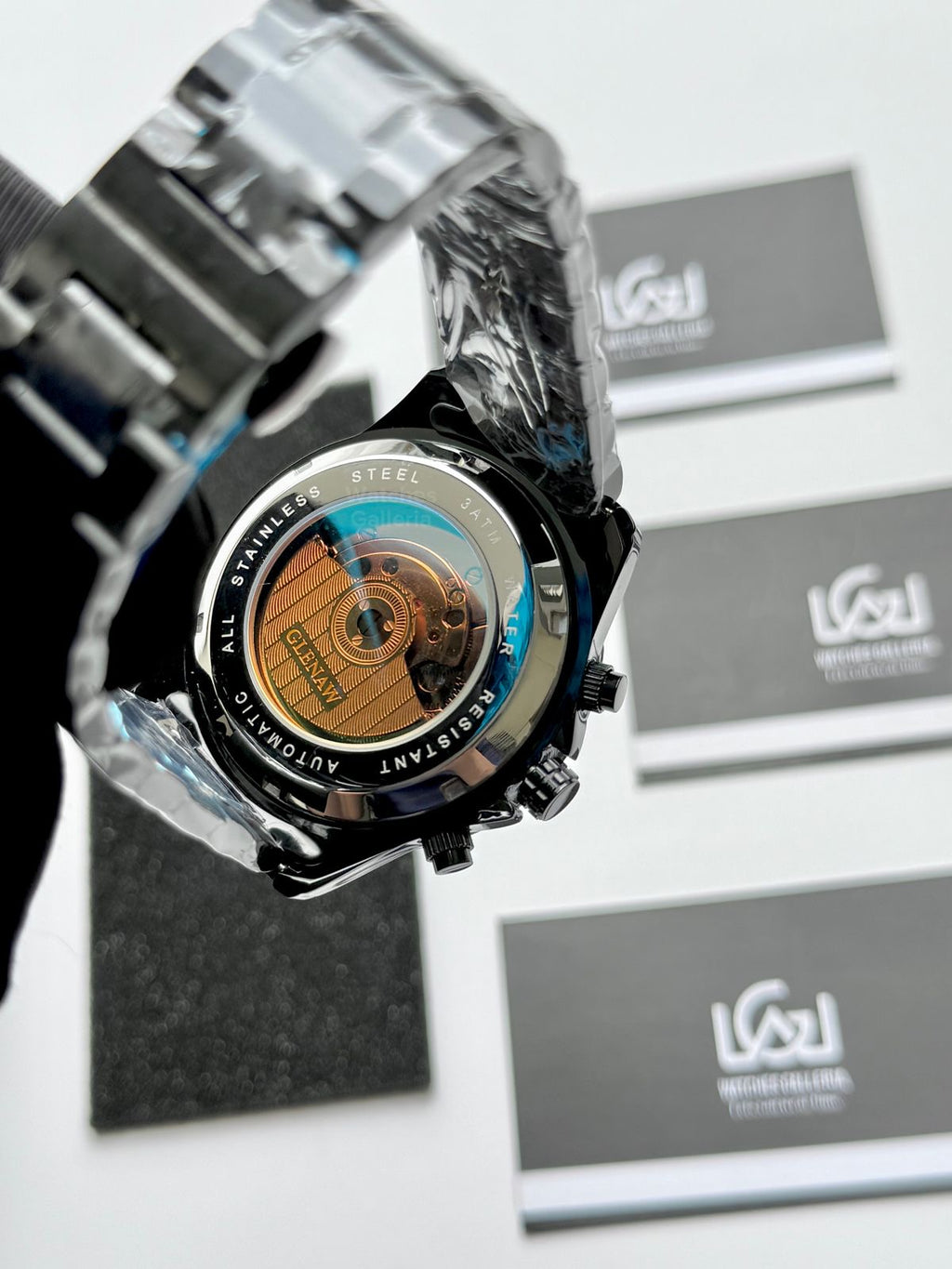 Glenaw GL8919B Moonphase Flywheel Automatic Watch – Black Blue Dial | Luxury Automatic Wristwatch for Men | Glenaw Watches in Pakistan