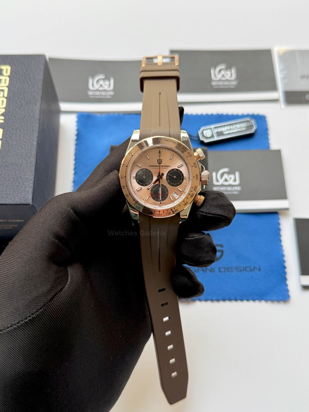 Pagani Design PD1644 Daytona Rose Gold Two Tone Silicon Limited Edition Men’s Chronograph Watch – Seiko VK63 Japan Quartz | Sapphire Crystal | Ceramic Bezel | 100M Water Resistant