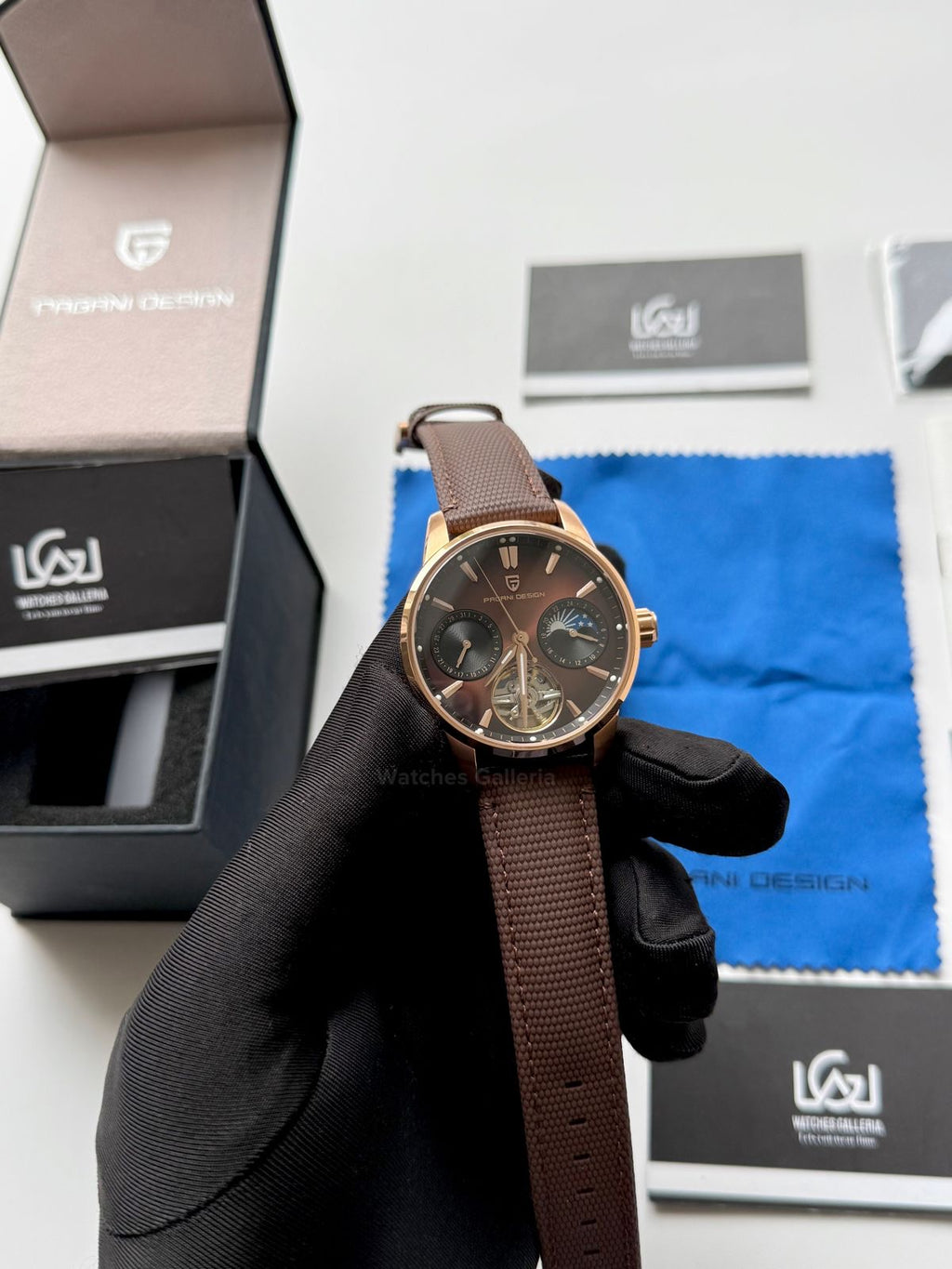 Pagani Design PDys021 Moonphase Flywheel Automatic Latest Watch (Brown/Rose Gold) PD-YS021 Pagani Design in Pakistan
