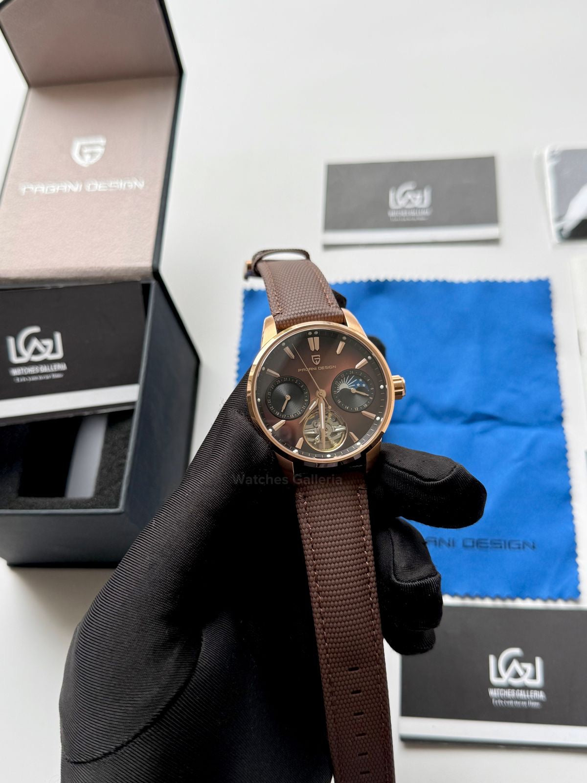 Pagani Design PDys021 Moonphase Flywheel Automatic Latest Watch (Brown/Rose Gold) PD-YS021 Pagani Design in Pakistan