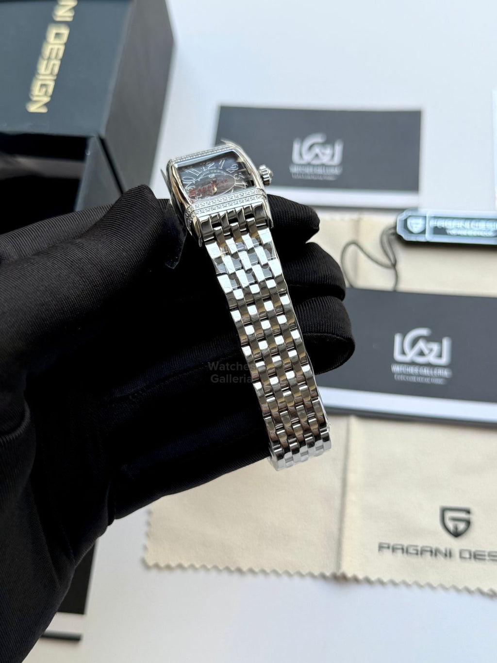 Pagani Design PD1737 Square Ladies Watch Silver Blue 22mm - Swiss Ronda 762 Quartz | Sapphire Glass | Elegant Stone Dial