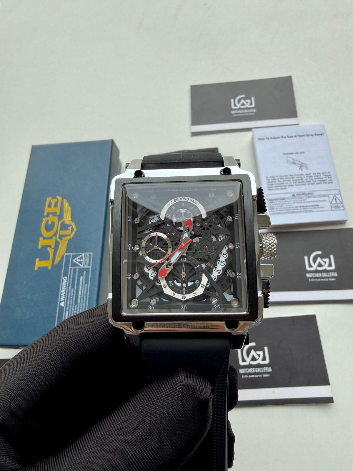 Lige Watch LG8935 Square Chronograph (Silver/Black) Lige Watch Pakistan