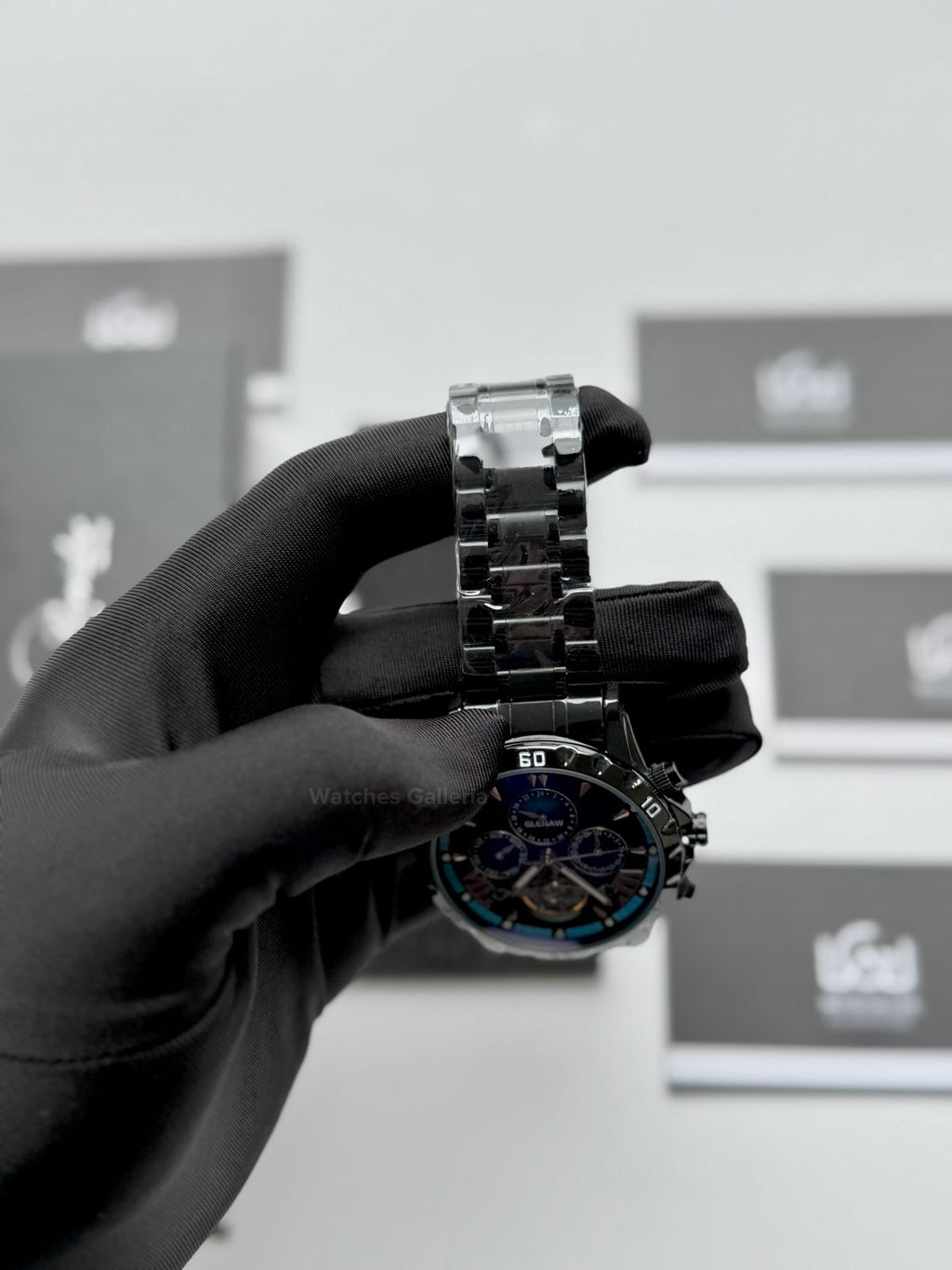 Glenaw GL8919B Moonphase Flywheel Automatic Watch – Black Blue Dial | Luxury Automatic Wristwatch for Men | Glenaw Watches in Pakistan