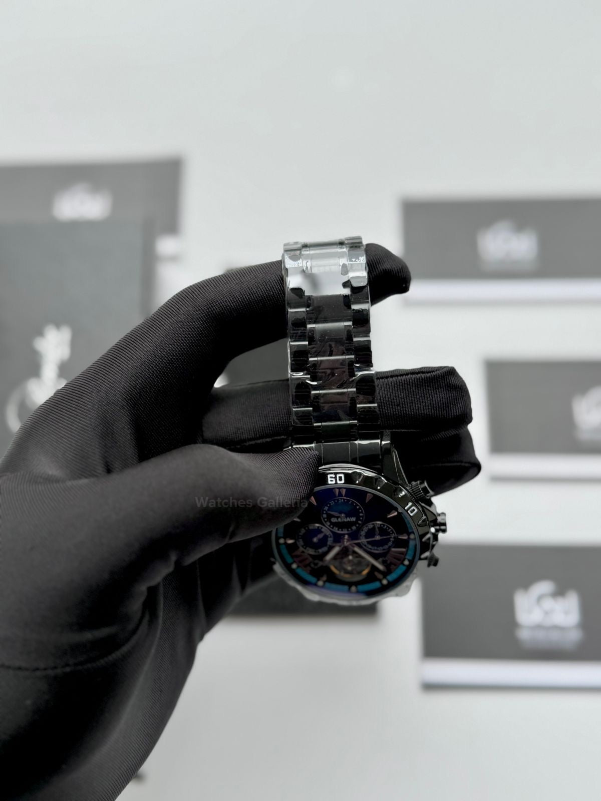 Glenaw GL8919B Moonphase Flywheel Automatic Watch – Black Blue Dial | Luxury Automatic Wristwatch for Men | Glenaw Watches in Pakistan