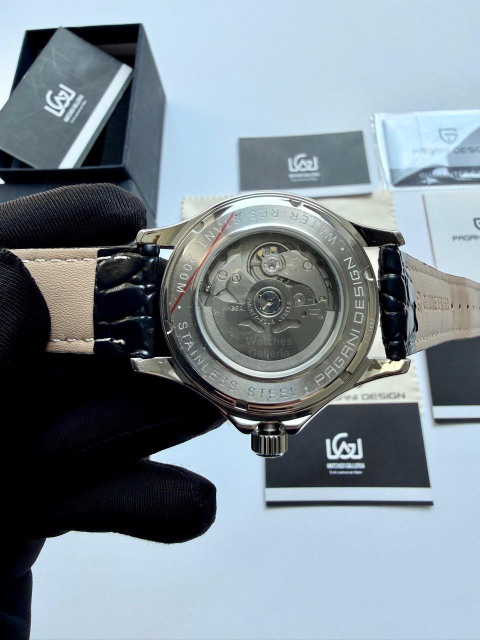 Pagani Design PD1685 Black Leather Strap Seamaster Diver White Automatic Watch – 200M Sapphire Crystal NH35A/Miyota Luxury Dive Watch in Pakistan | Watches Galleria