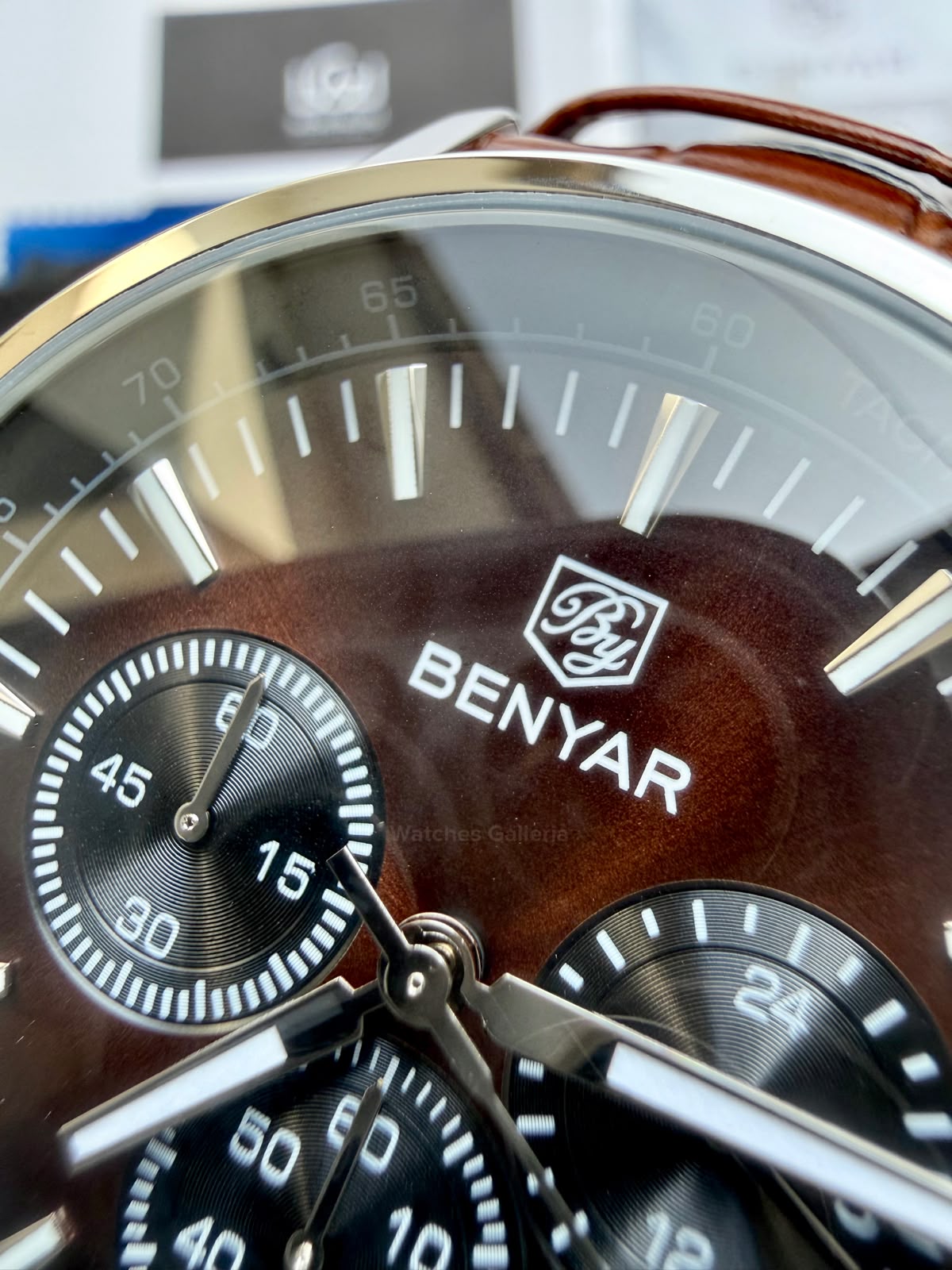 Benyar BY5213 Brown Men’s Luxury Quartz Leather Strap Watch – Waterproof Stainless Steel Analog Wrist Watch with Luminous Hands | Original Benyar Pakistan | Watches Galleria