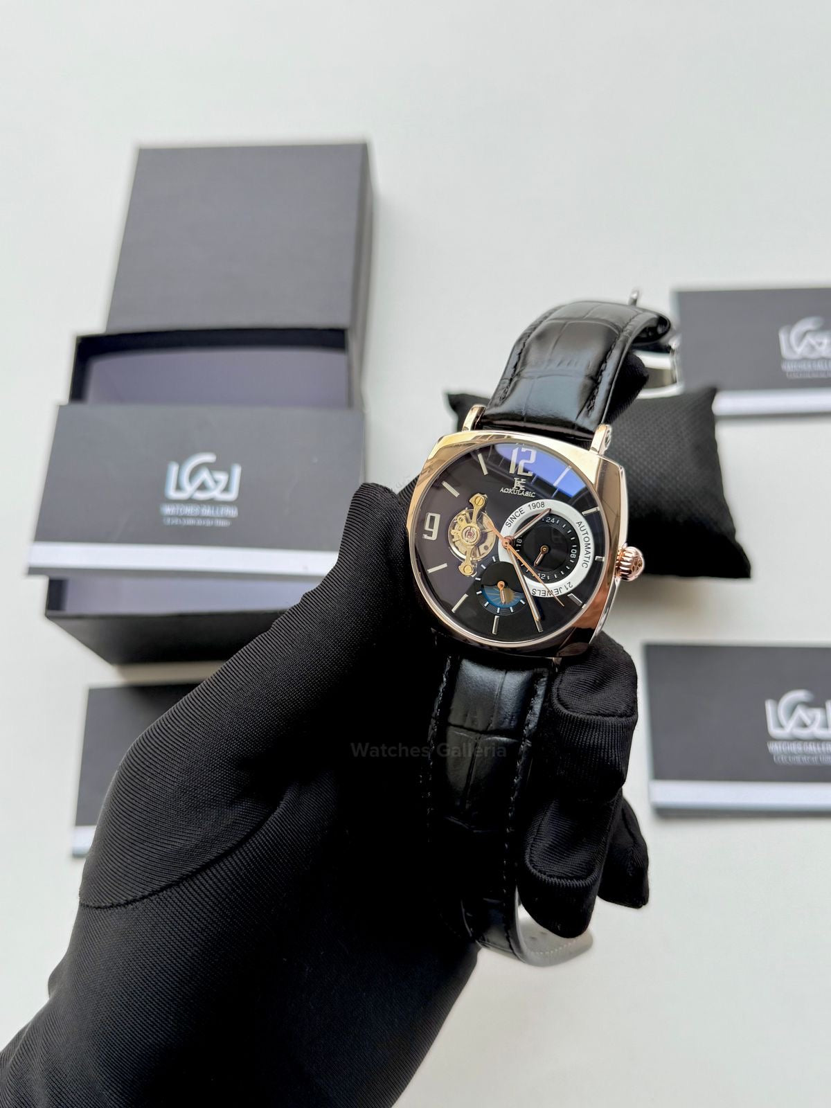 Aokulasic AOKU001 Moonphase Flywheel (Black/Rose Gold) Aokulasic Watch in Pakistan