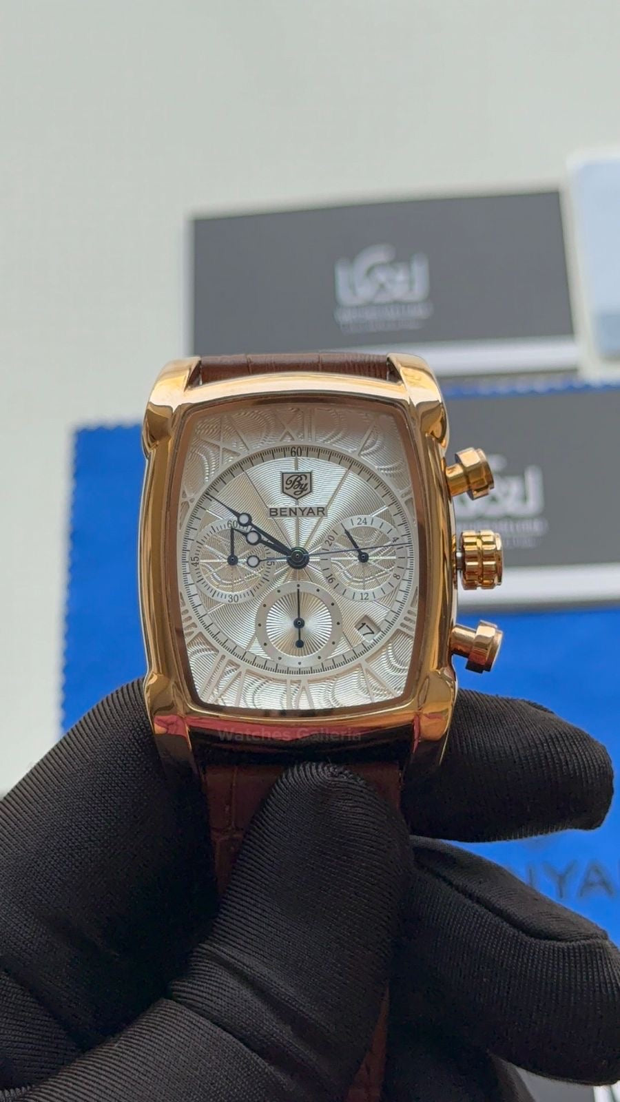 Benyar BY5113 Square Chronograph (Brown/White Rose Gold) Benyar Watch Pakistan
