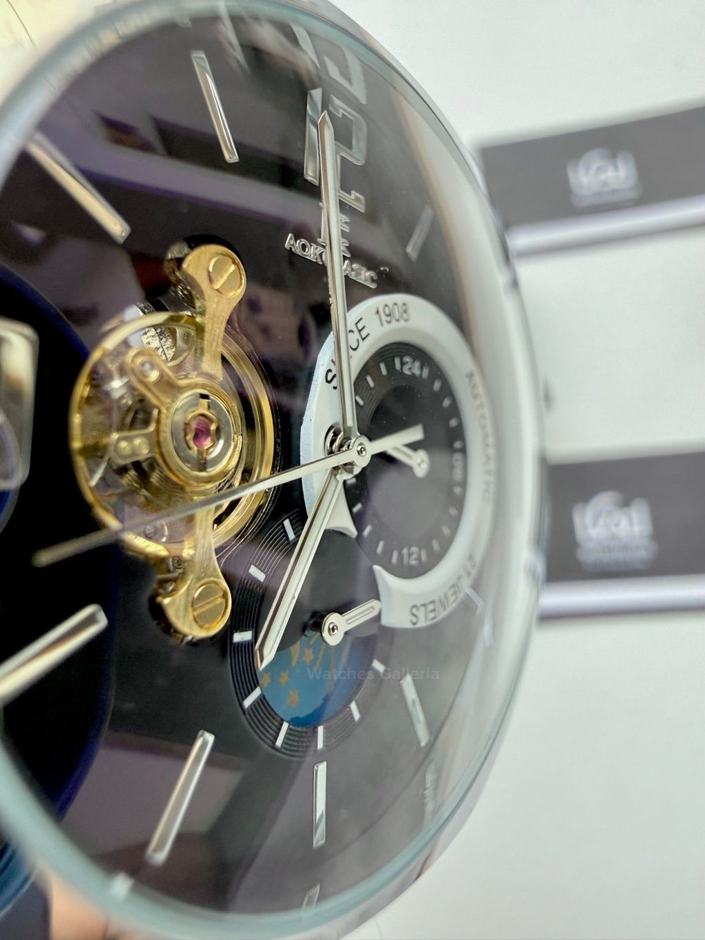 Aokulasic Watch AOKU0001 Moonphase Flywheel (Black Silver) Aokulasic Watch in Pakistan