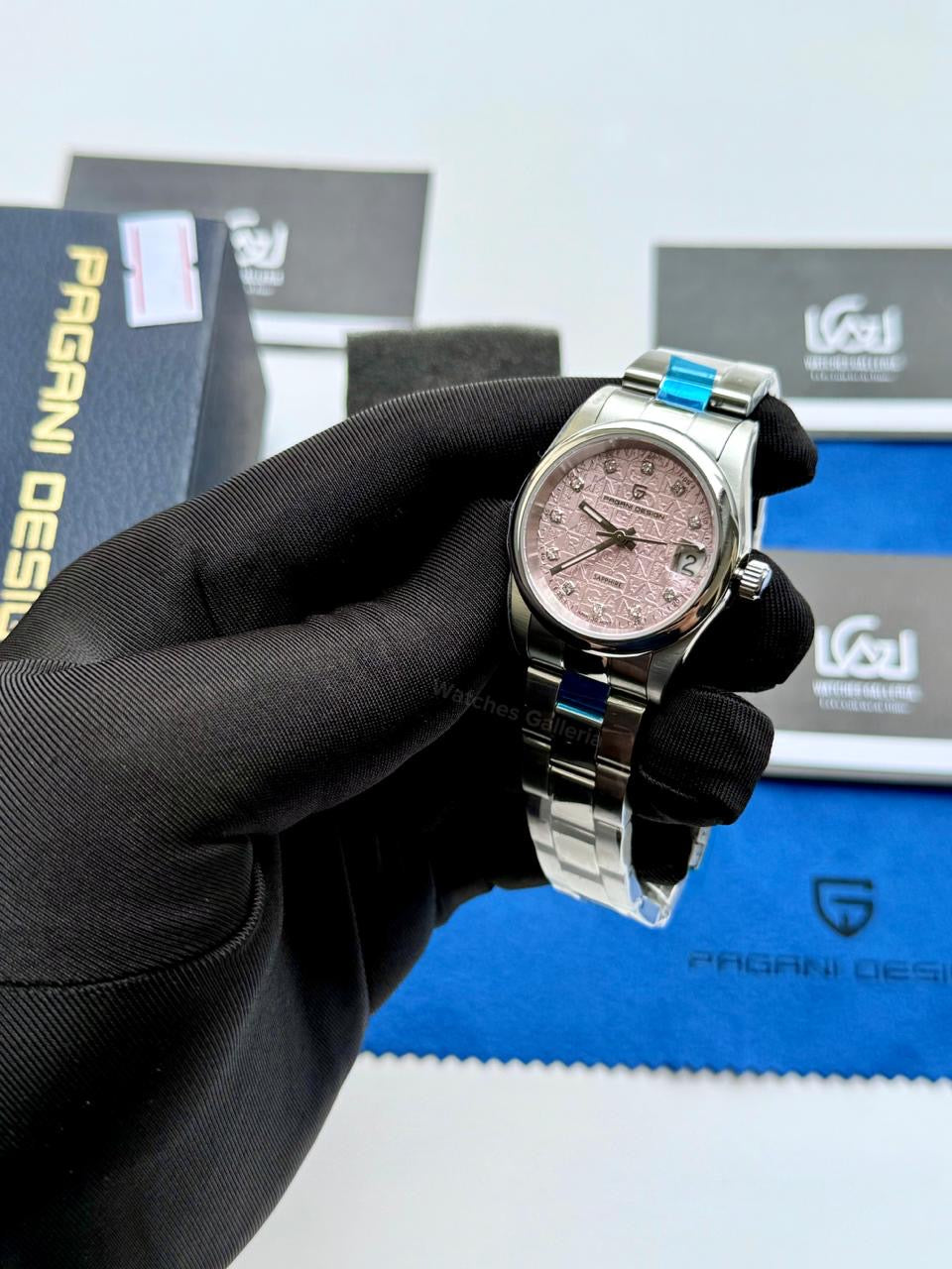 Pagani Design PD1794L Ladies Oyster Perpetual Date Pink Dial Watch in Pakistan – 31mm Elegant Stainless Steel Quartz Luxury Watch
