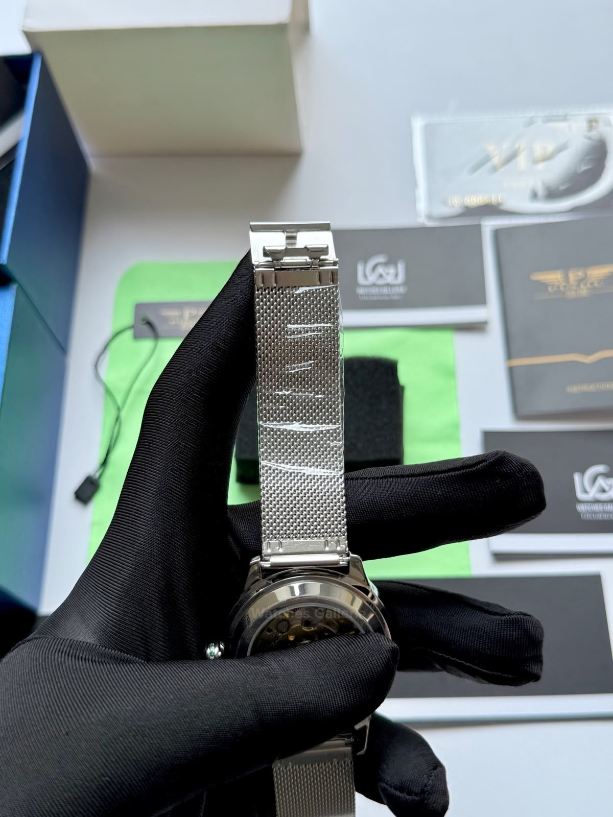 Pindu 5037 Green/Mesh Strap LeatherDiamonds Hand Encrusted Diamond Automatic Tourbillon Watch for Men | Luxury Mechanical Watch | 43mm Stainless Steel Case