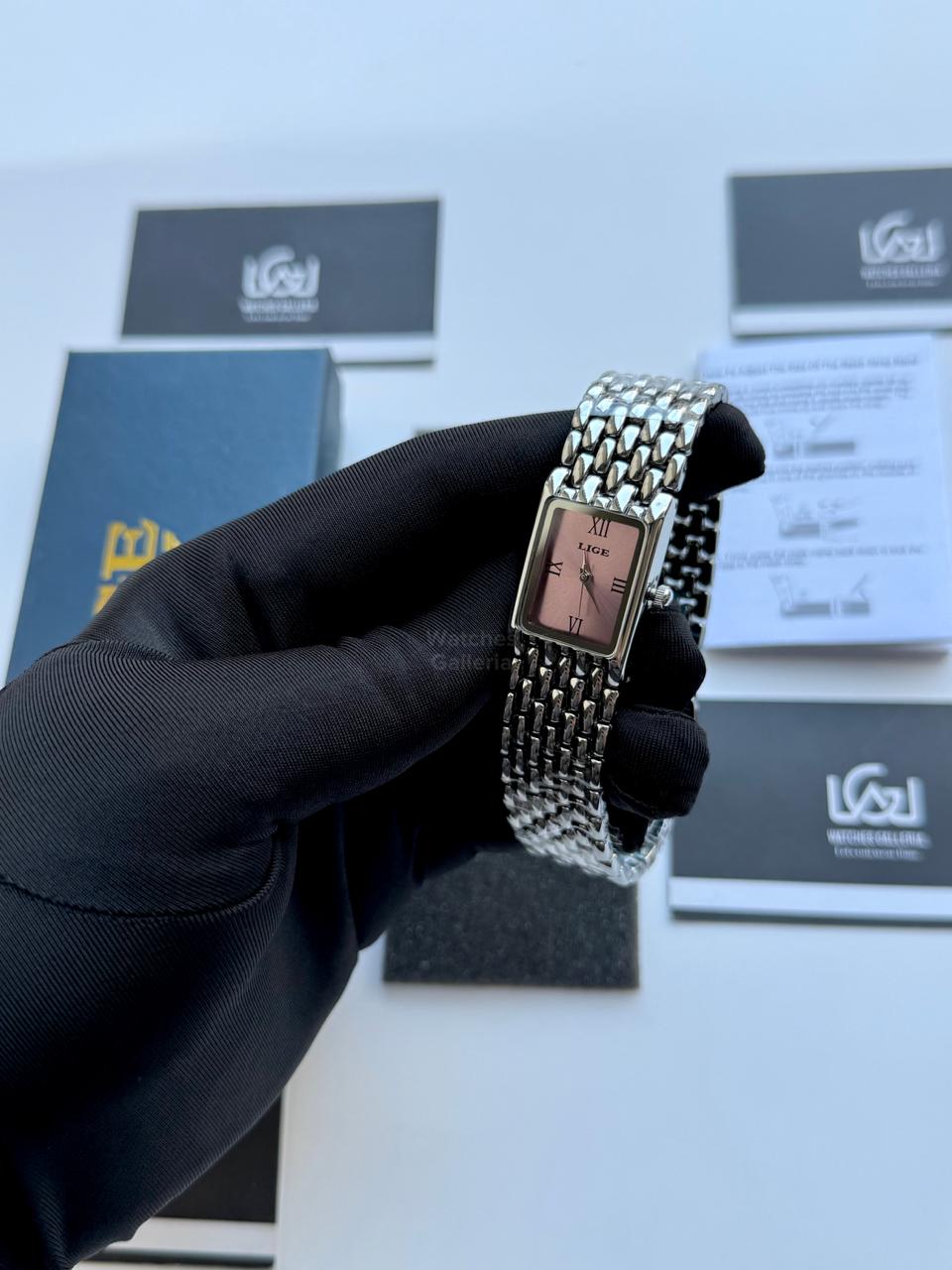 Lige 89156 Tank Women Watch Quartz (Silver/Pink) Lige Women Watch