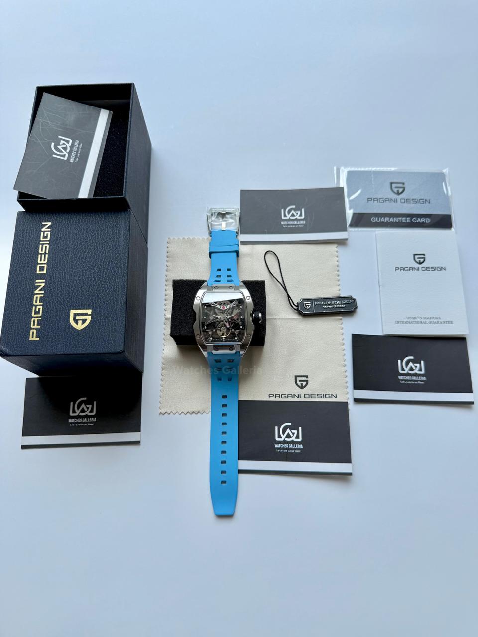 Pagani Design PDYS018 Ice Blue Tonneau Skeleton Silver Ice Blue Automatic Watch | Sapphire Crystal | SX5021 Movement | 50M Waterproof | Pakistan