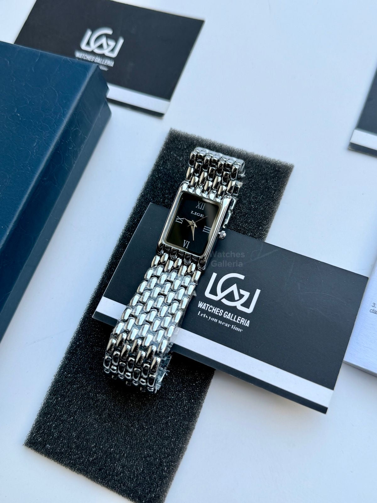 Lige 89156 Tank Women Watch Quartz (Silver/Black) Lige Women Watch