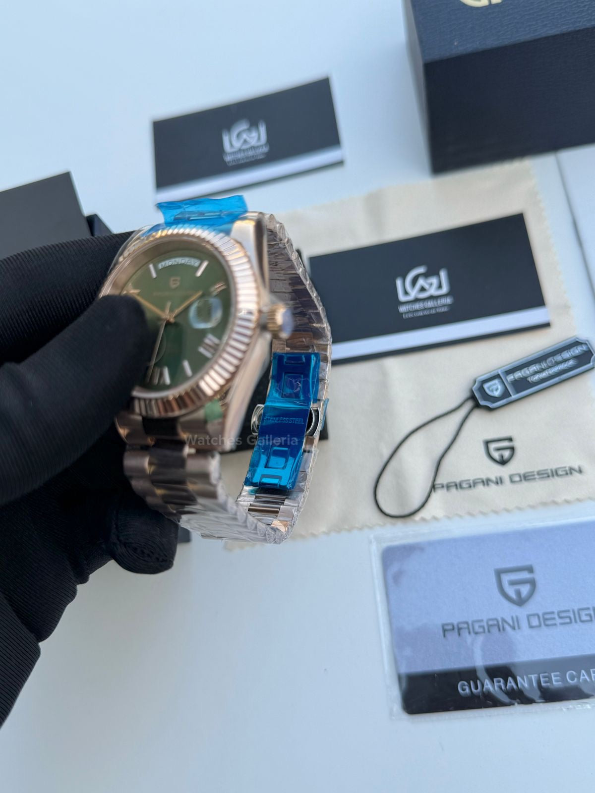 Pagani Design Date Day 40mm Automatic (Rose Gold w/ Green) PD1783 Watches Galleria