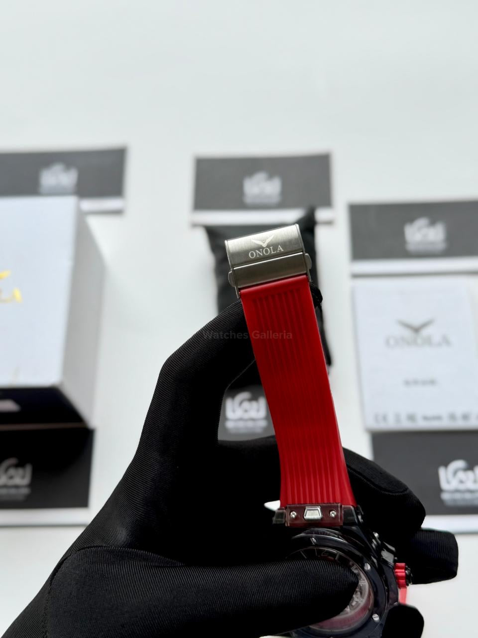 Onola ON3836 Oak Skeleton Red Black Automatic Watch – 49mm Transparent Dial, Bold Sport Design, Pakistan Edition