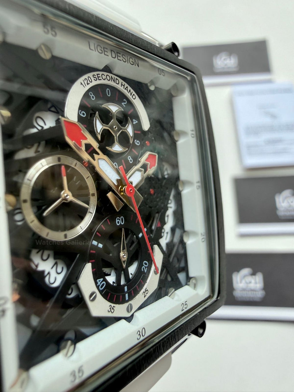 Lige Watch LG8935 Square Chronograph (Silver/White) Lige Watch Pakistan