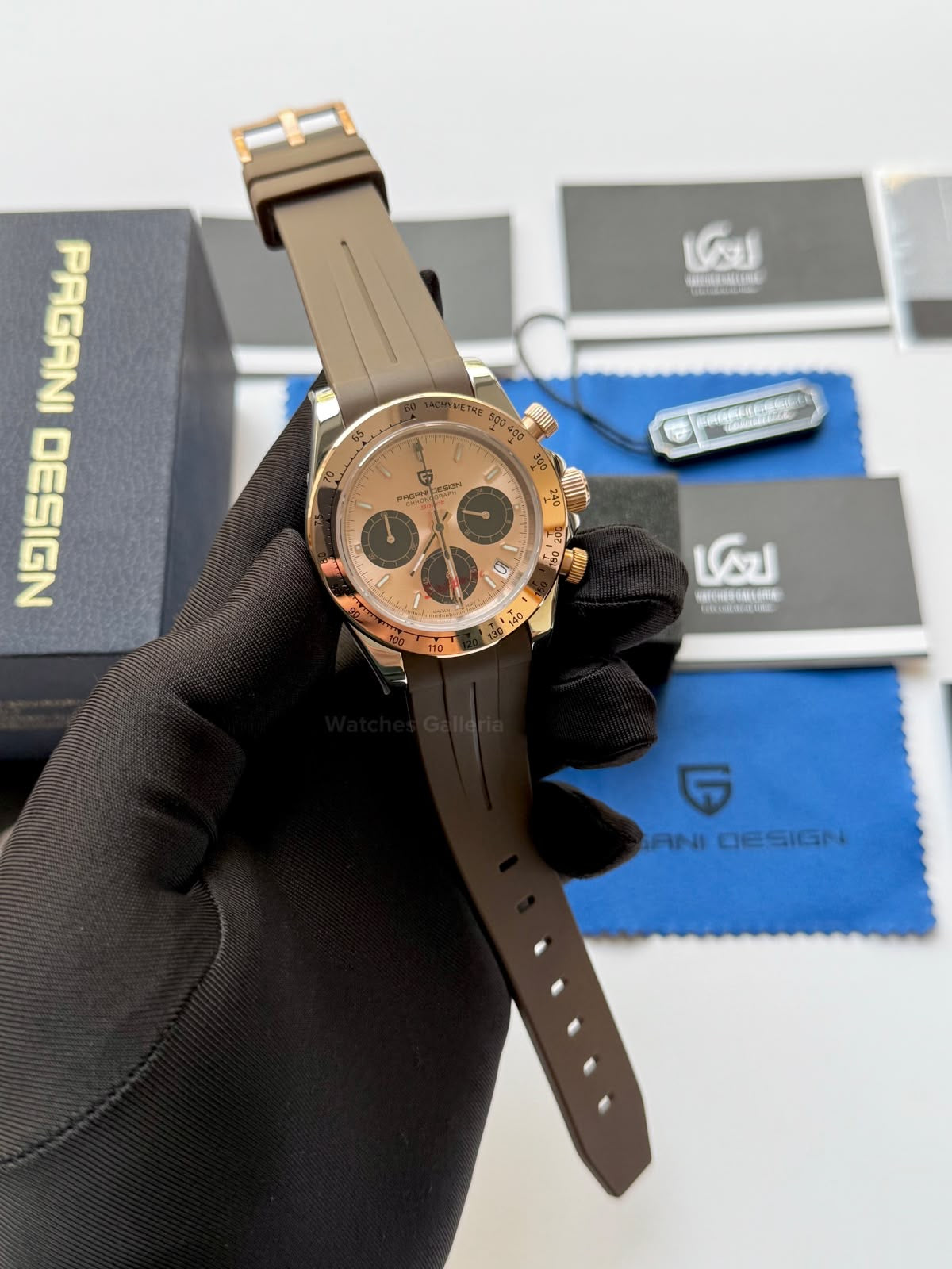 Pagani Design PD1644 Daytona Rose Gold Two Tone Silicon Limited Edition Men’s Chronograph Watch – Seiko VK63 Japan Quartz | Sapphire Crystal | Ceramic Bezel | 100M Water Resistant