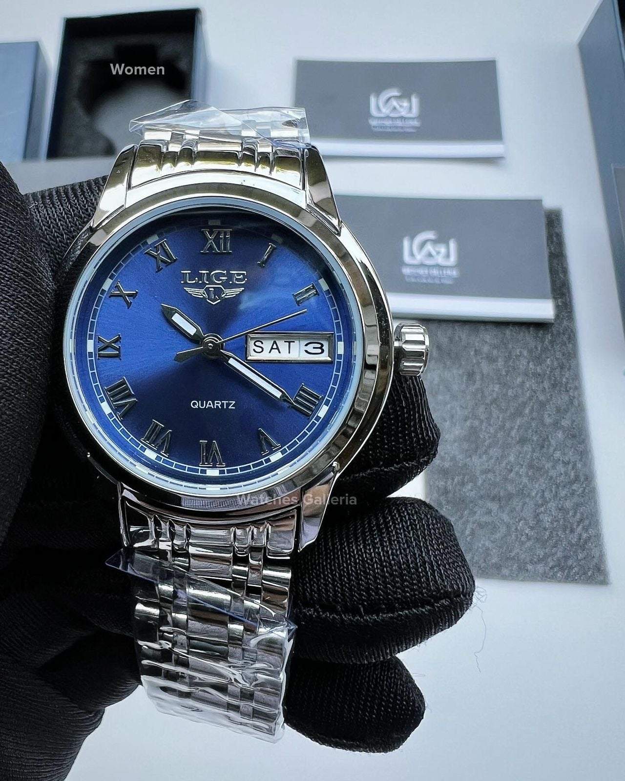 Lige Date Day Couple Watch (Silver/Blue) Lige9846 Lige10007