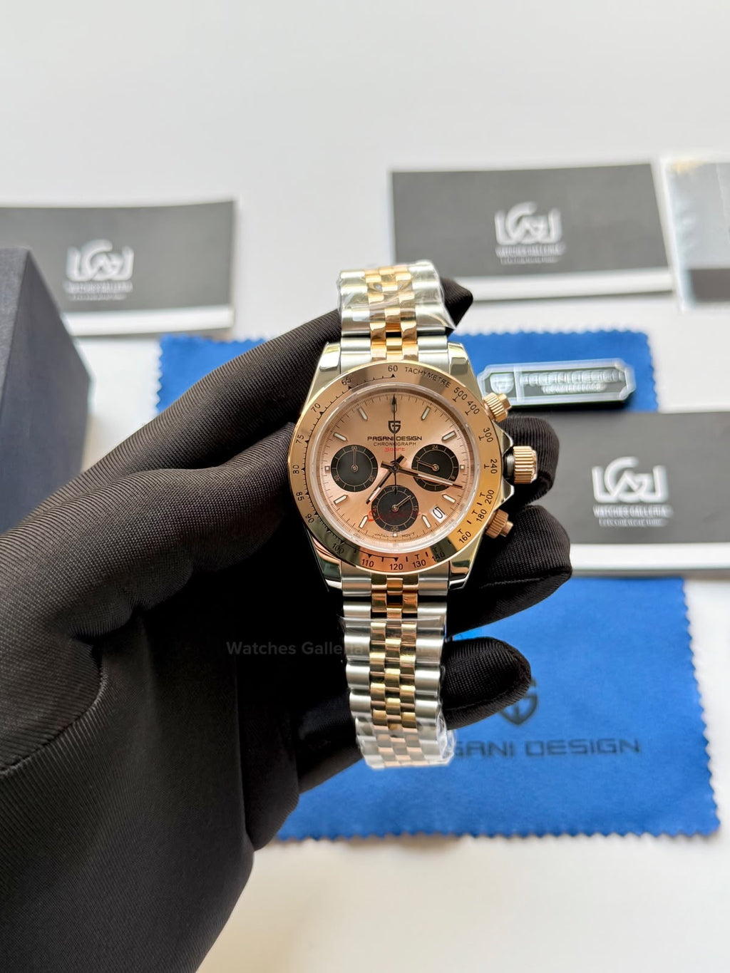 Pagani Design PD1644 Daytona Rose Gold Two Tone Jubilee Limited Edition Men’s Chronograph Watch – Seiko VK63 Japan Quartz | Sapphire Crystal | Ceramic Bezel | 100M Water Resistant