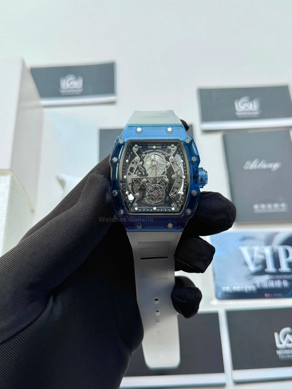 Ailang 8109 Skeleton Watch for Men White Blue Automatic Mechanical Watch Original Ailang Watch Pakistan