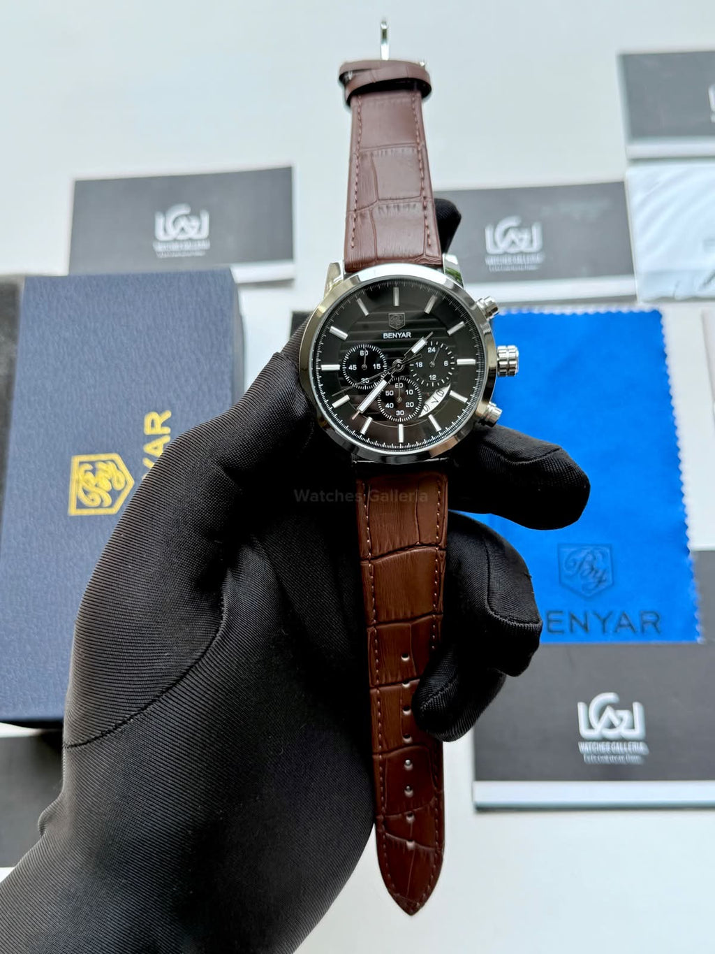 Benyar BY5104LE Classic Calendar Limited Edition Brown Black Chronograph Men’s Watch | Leather Strap | Quartz Movement | 30M Water Resistant