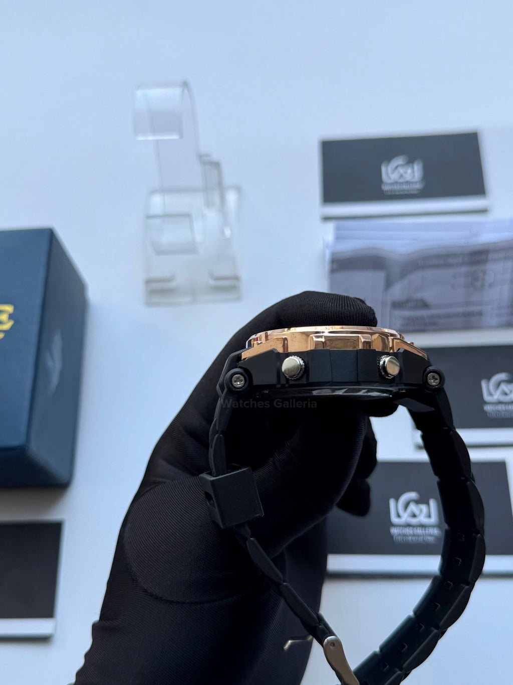Lige 8922 Sports Watch Rose Gold Black 45mm Dual Display Analog Digital LED Alarm Waterproof 50M Silicone Strap Men’s Watch